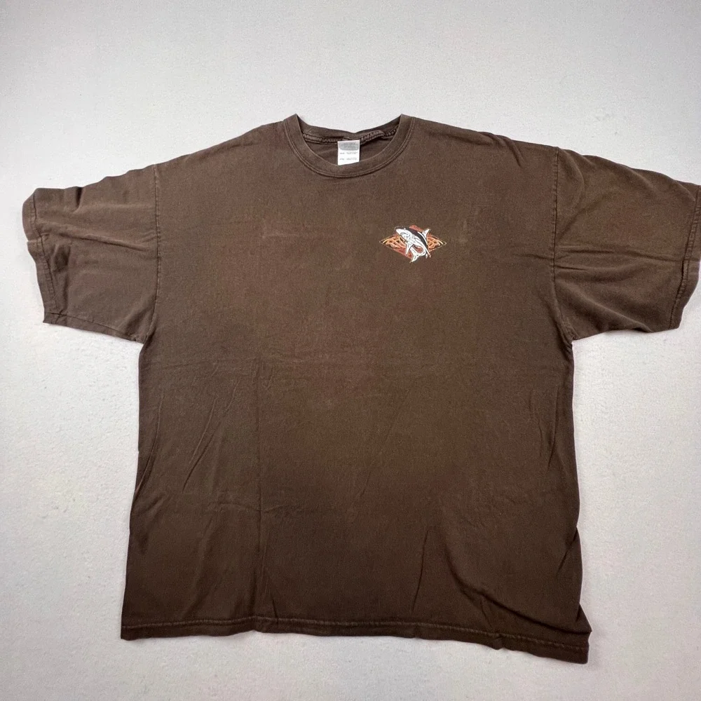 Gildan T-Shirt Mens 2XL Brown Shark Tribal Graphic Ultra Cotton Casual Tee